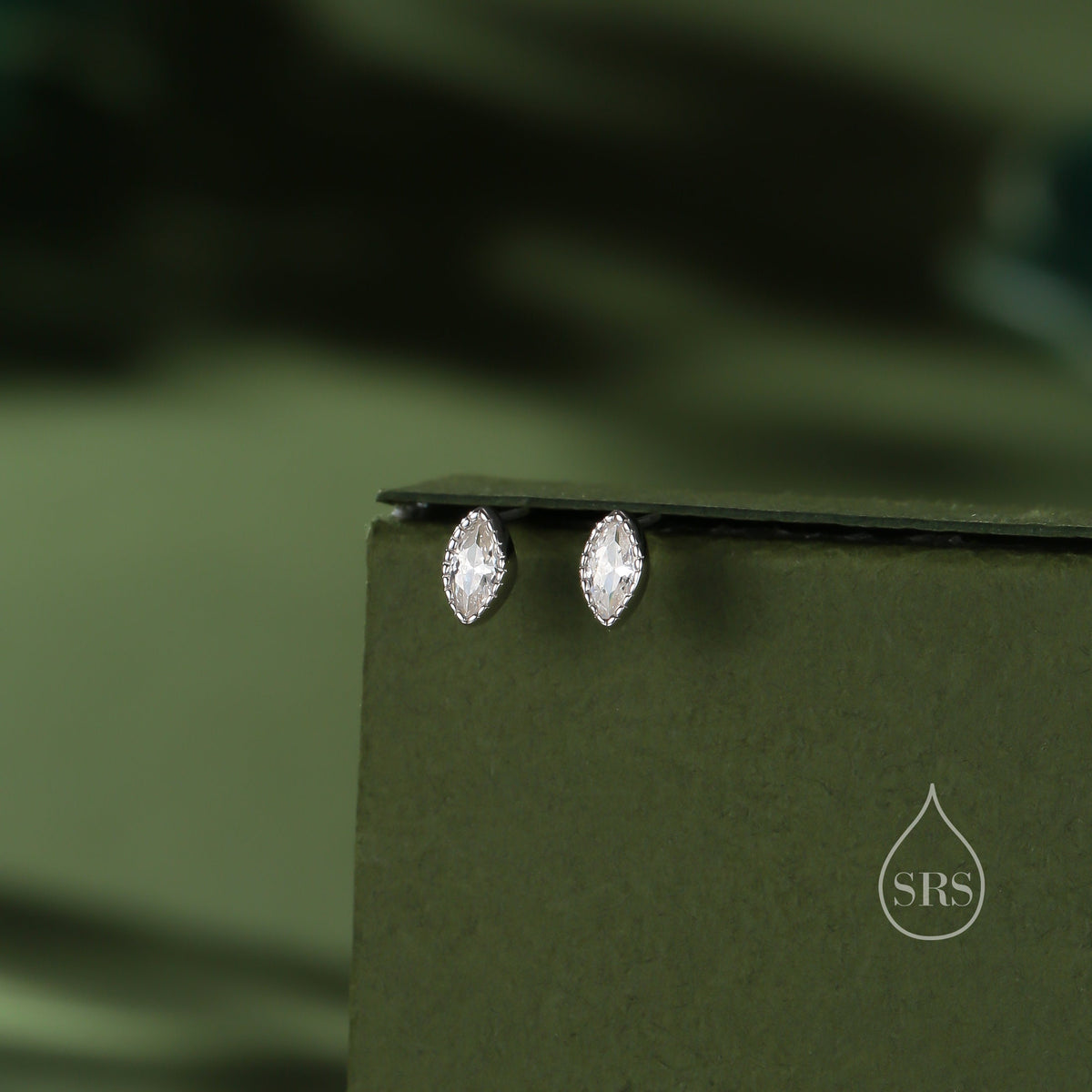 Extra Tiny Marquise CZ Stud Earrings in Sterling Silver, Silver or Gold, Dainty Marquise Crystal Earrings, Bridesmaid's Jewellery