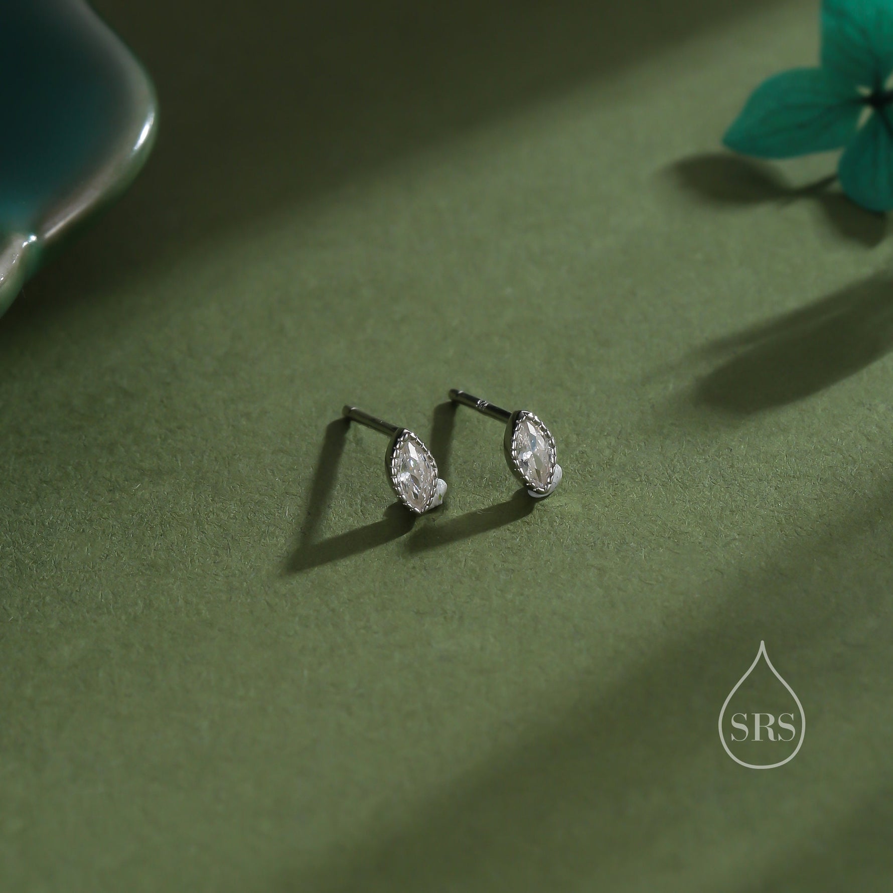 Extra Tiny Marquise CZ Stud Earrings in Sterling Silver, Silver or Gold, Dainty Marquise Crystal Earrings, Bridesmaid's Jewellery