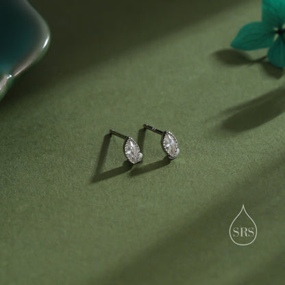 Extra Tiny Marquise CZ Stud Earrings in Sterling Silver, Silver or Gold, Dainty Marquise Crystal Earrings, Bridesmaid's Jewellery