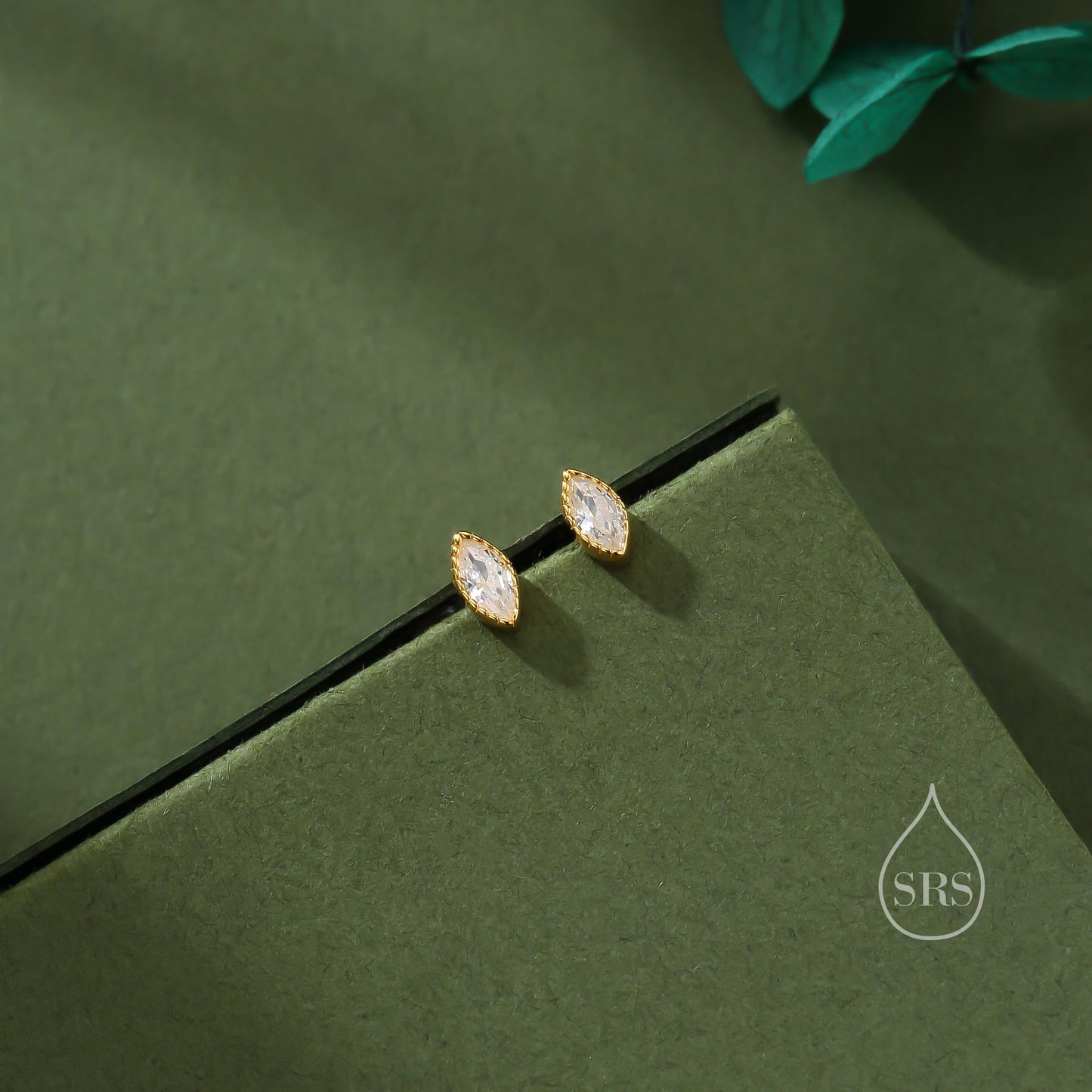 Extra Tiny Marquise CZ Stud Earrings in Sterling Silver, Silver or Gold, Dainty Marquise Crystal Earrings, Bridesmaid's Jewellery