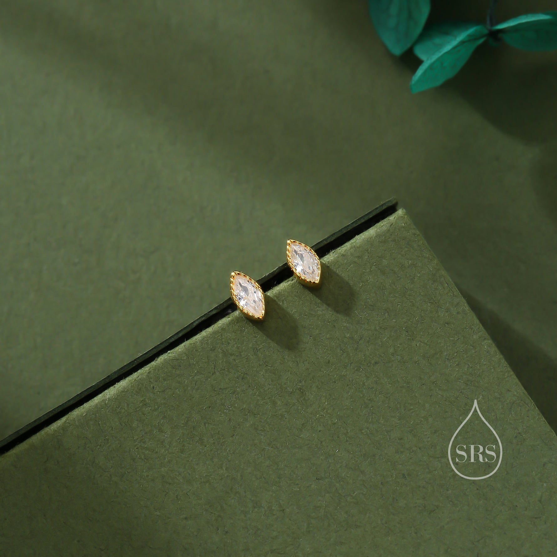 Extra Tiny Marquise CZ Stud Earrings in Sterling Silver, Silver or Gold, Dainty Marquise Crystal Earrings, Bridesmaid's Jewellery