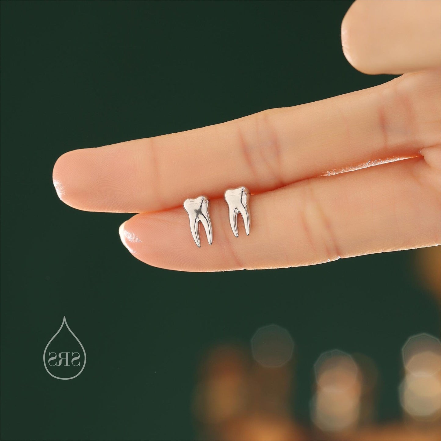 Teeth Earrings in Sterling Silver, Molar Stud Earrings, Silver or Gold, Silver Tooth Stud Earrings, Cute and Quirky Earrings