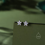 Opal Blue or Opal Pink CZ Flower Stud Earrings in Sterling Silver, Silver or Gold or Rose Gold, Crystal Earrings, Forget Me Not Stud