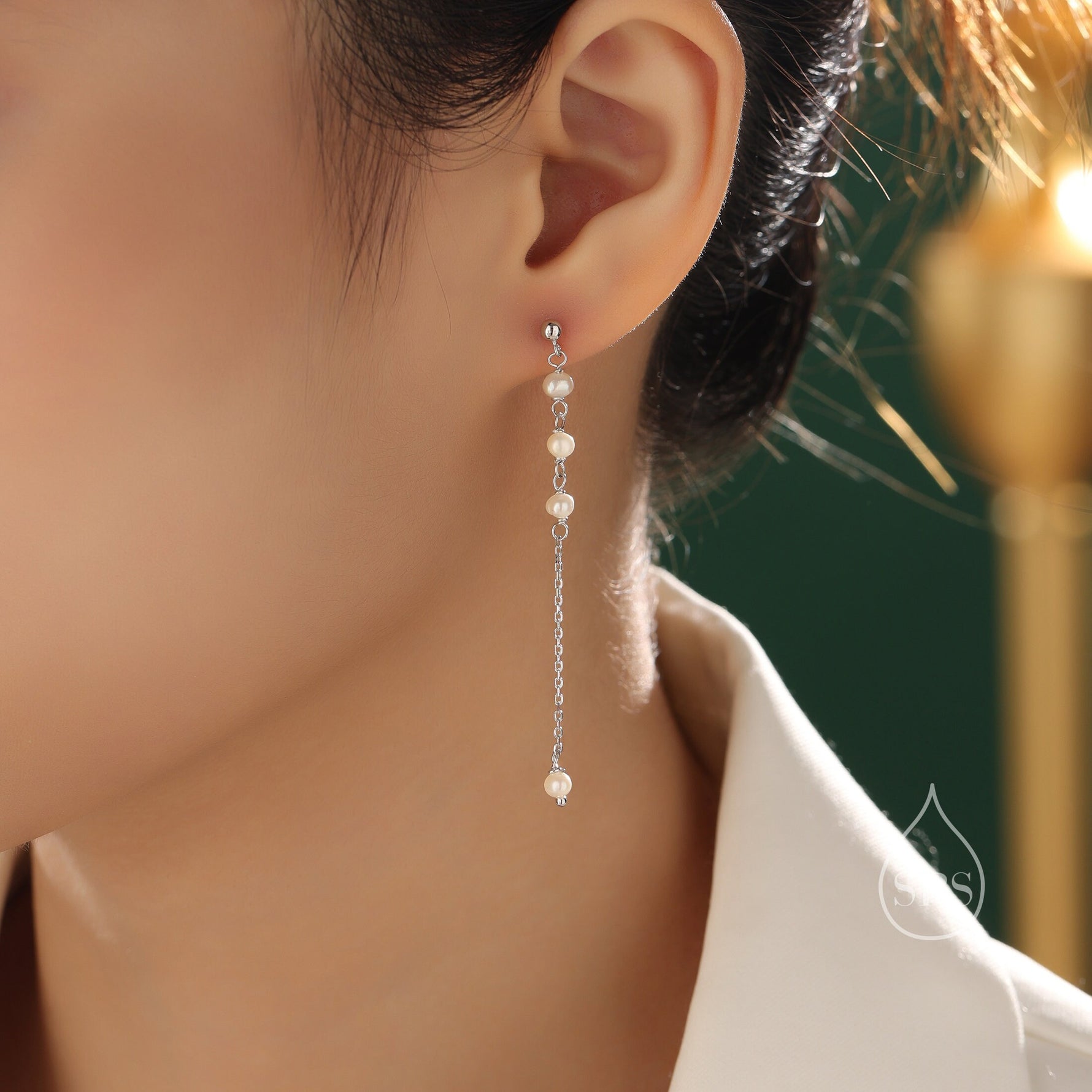 Sterling Silver Natural Pearl Cascade Earrings, Silver or Gold or Rose Gold, Genuine Freshwater Pearl Drop Dangle Earrings, Real Pearls