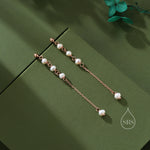 Sterling Silver Natural Pearl Cascade Earrings, Silver or Gold or Rose Gold, Genuine Freshwater Pearl Drop Dangle Earrings, Real Pearls