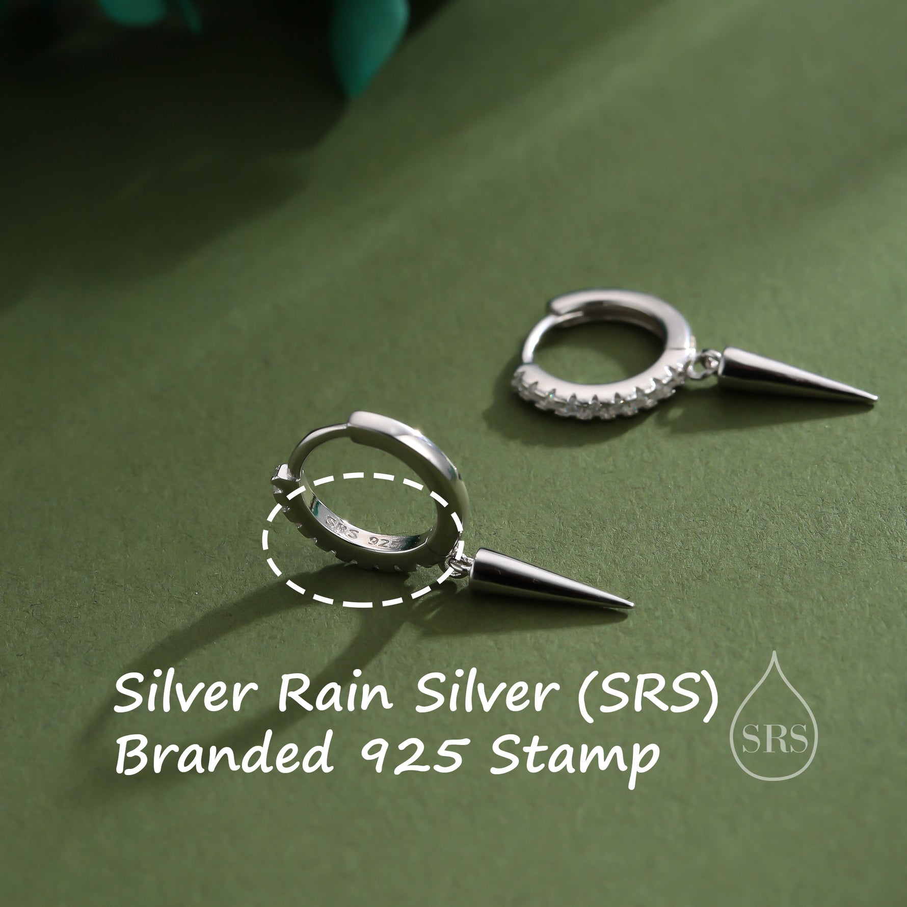 Sterling Silver Dangling Spike CZ Hoop Earrings, Silver or Gold or Rose Gold or Black, Spike Hoop Earrings