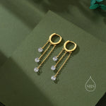 CZ Cascade Huggie Hoop Earrings in Sterling Silver, Silver or Gold, Geometric CZ Dangle Hoop Earrings, CZ Hoop Earrings