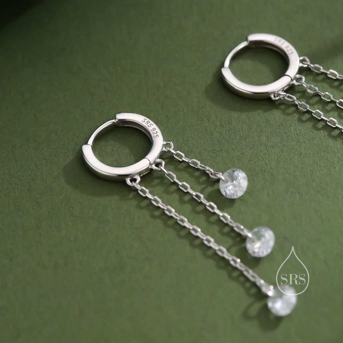 CZ Cascade Huggie Hoop Earrings in Sterling Silver, Silver or Gold, Geometric CZ Dangle Hoop Earrings, CZ Hoop Earrings