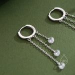 CZ Cascade Huggie Hoop Earrings in Sterling Silver, Silver or Gold, Geometric CZ Dangle Hoop Earrings, CZ Hoop Earrings