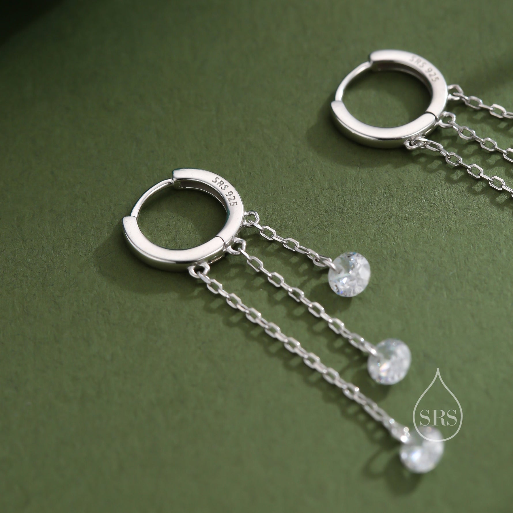CZ Cascade Huggie Hoop Earrings in Sterling Silver, Silver or Gold, Geometric CZ Dangle Hoop Earrings, CZ Hoop Earrings