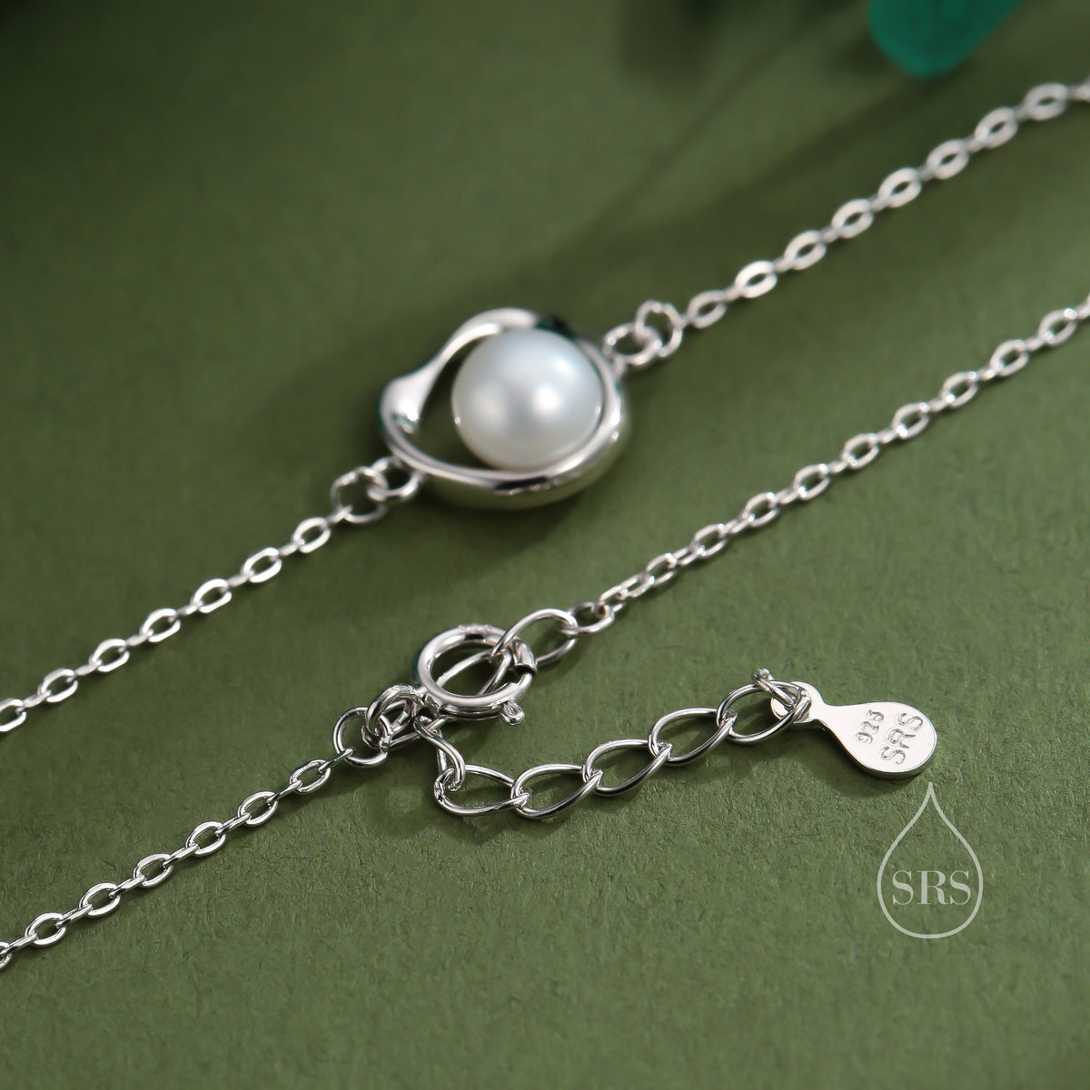 Sterling Silver Natural Pearl Mobius Circle Bracelet, Pearl and Twist Circle Bracelet, Genuine Freshwater Pearl Bracelet