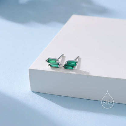 Double Trapezoid Emerald Green CZ Screw back Earrings in Sterling Silver, Silver or Gold, Art Deco CZ Cluster Screwback Earrings or Stud,