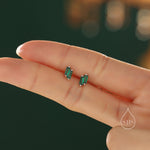 Double Trapezoid Emerald Green CZ 18G Screw Back Earrings in Sterling Silver