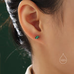 Double Trapezoid Emerald Green CZ 18G Screw Back Earrings in Sterling Silver