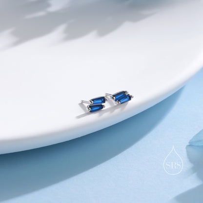 Double Trapezoid Sapphire Blue CZ Screw back Earrings in Sterling Silver, Silver or Gold, Art Deco CZ Cluster Screwback Earrings or Stud,