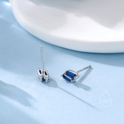 Double Trapezoid Sapphire Blue CZ Screw back Earrings in Sterling Silver, Silver or Gold, Art Deco CZ Cluster Screwback Earrings or Stud,
