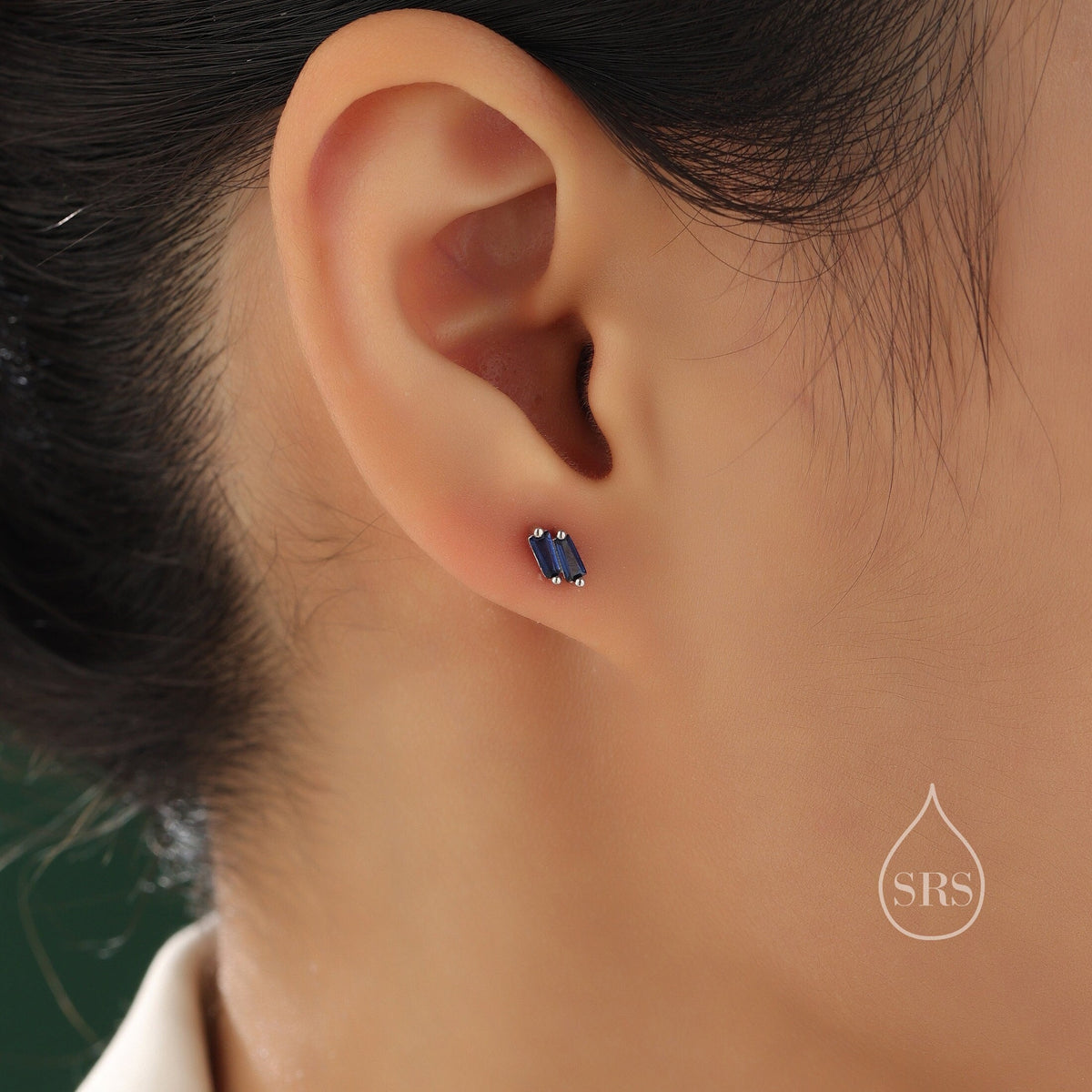 Double Trapezoid Sapphire Blue CZ Screw back Earrings in Sterling Silver, Silver or Gold, Art Deco CZ Cluster Screwback Earrings or Stud,