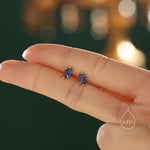 Double Trapezoid Sapphire Blue CZ 18G Screw Back Earrings in Sterling Silver