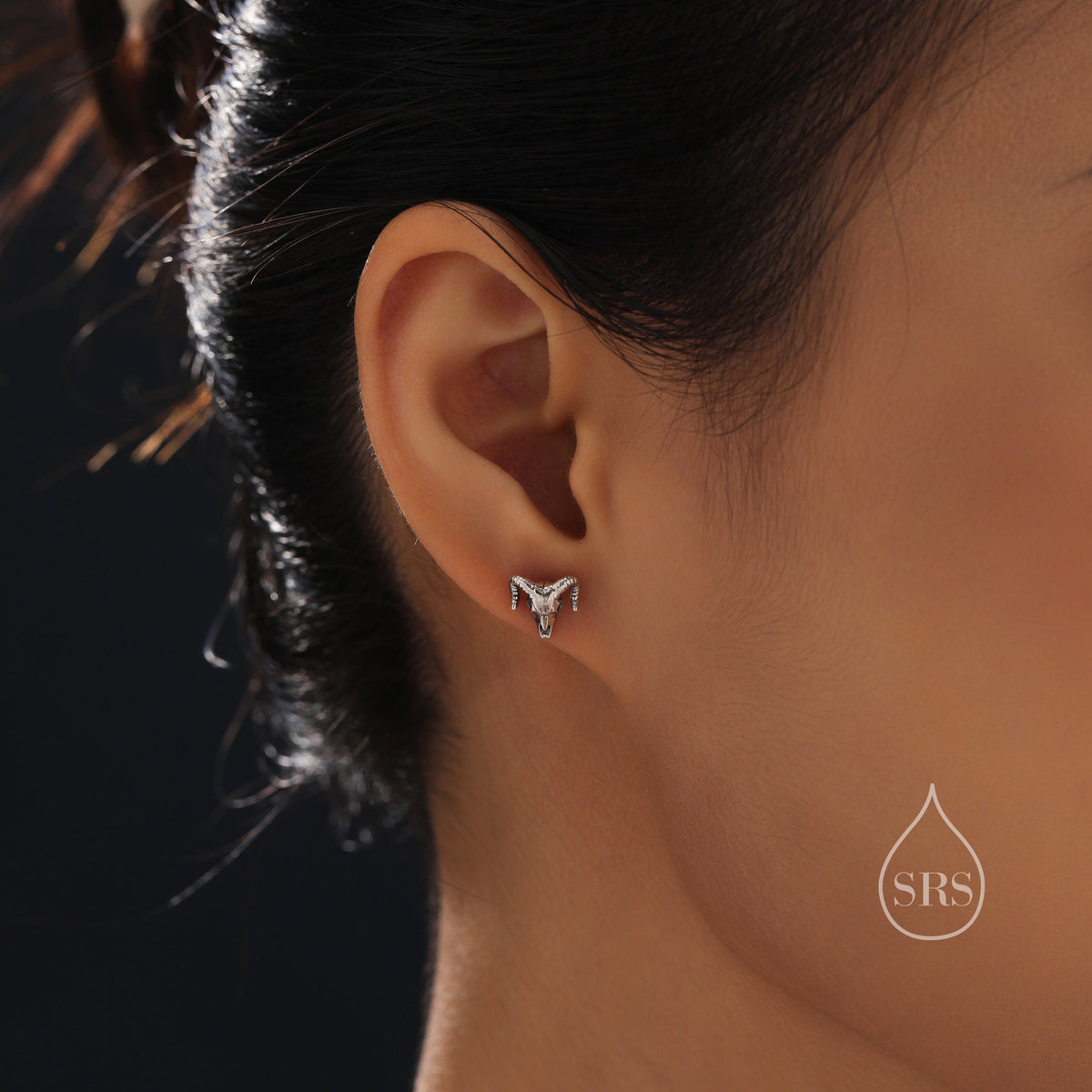 Sterling Silver Tiny Ram Skull Stud Earrings, Silver or Gold or Rose Gold, Ram Skeleton Earrings in Sterling Silver Ram Head Earrings,
