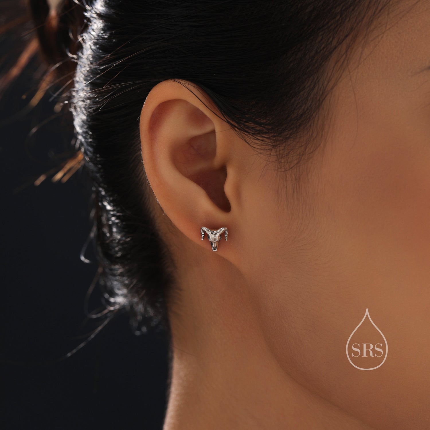 Sterling Silver Tiny Ram Skull Stud Earrings, Silver or Gold or Rose Gold, Ram Skeleton Earrings in Sterling Silver Ram Head Earrings,