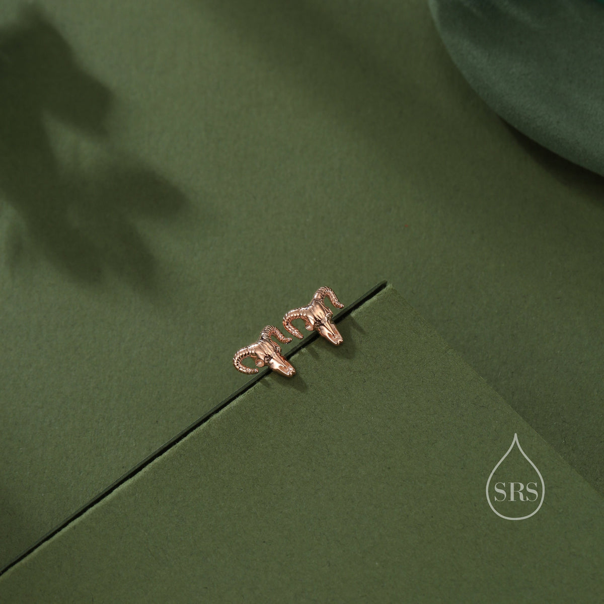 Sterling Silver Tiny Ram Skull Stud Earrings, Silver or Gold or Rose Gold, Ram Skeleton Earrings in Sterling Silver Ram Head Earrings,