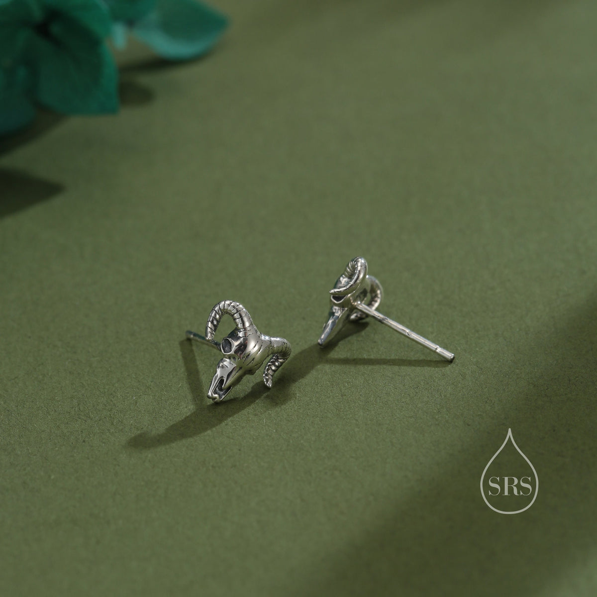 Sterling Silver Tiny Ram Skull Stud Earrings, Silver or Gold or Rose Gold, Ram Skeleton Earrings in Sterling Silver Ram Head Earrings,