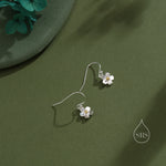 Tiny Forget Me Not Flower Drop Hook Earrings in Sterling Silver, Partial Gold, Flower hoop Earrings, Daisy Floral Earrings