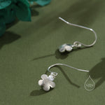Tiny Forget Me Not Flower Drop Hook Earrings in Sterling Silver, Partial Gold, Flower hoop Earrings, Daisy Floral Earrings