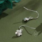 Tiny Forget Me Not Flower Drop Hook Earrings in Sterling Silver, Partial Gold, Flower hoop Earrings, Daisy Floral Earrings