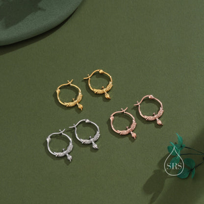 Sterling Silver Phoenix Hoops, Silver, Gold or Rose Gold, Phoenix Earrings, Phoenix Bird Earrings, Phoenix Hoop Earrings, Lever Hoops