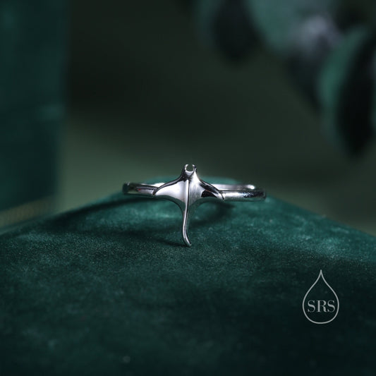 Tiny Manta Ray Ring in Sterling Silver, Adjustable Size, Manta Ray Fish Ring, Sterling Silver Stingray Ring.
