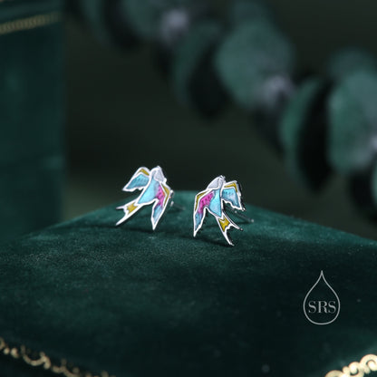 Sterling Silver Tatoo Inspired Swallow Bird Stud Earrings, Enamel Painted Swallow Bird Stud Earrings, Fun and Quirky Colour Bird Stud