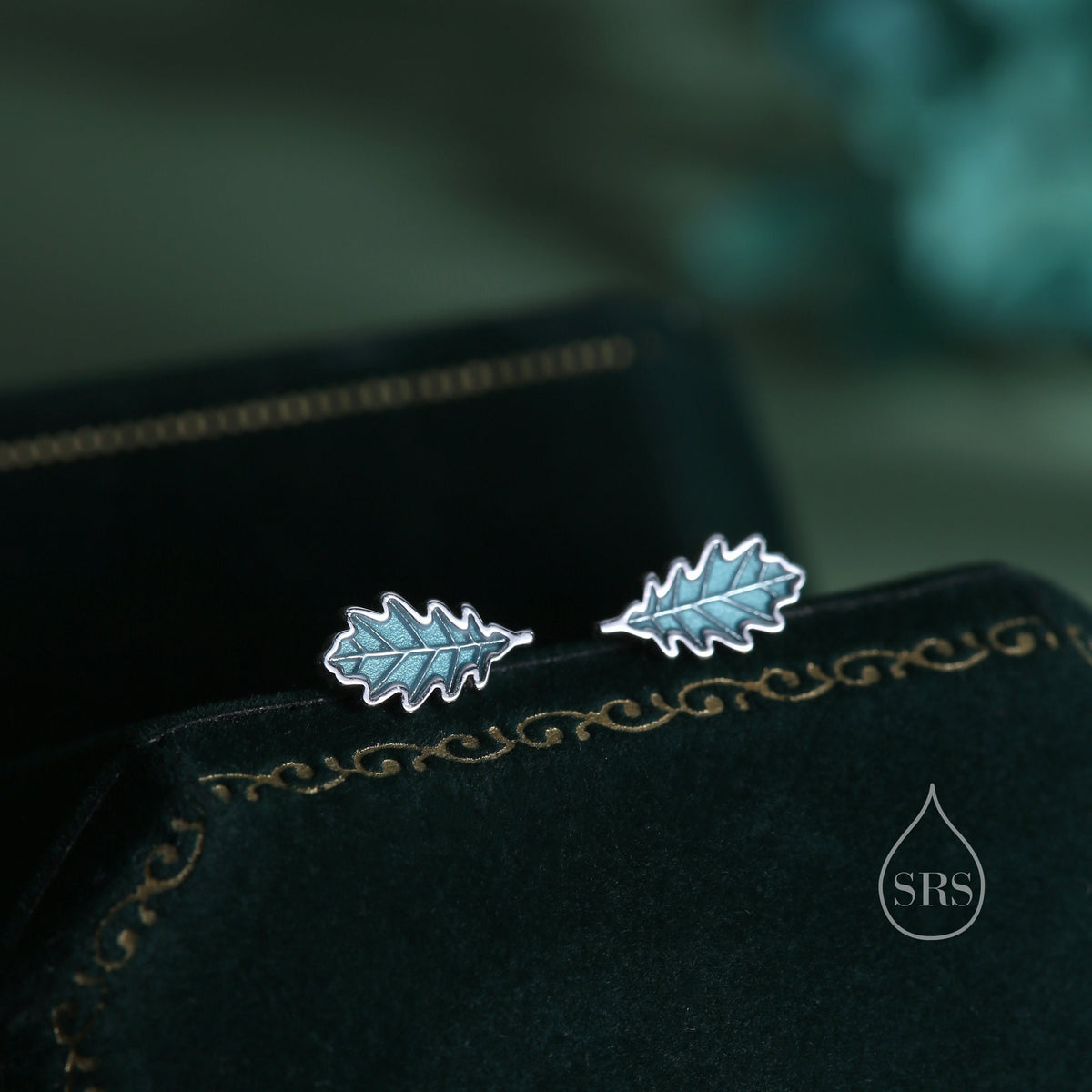 Enamel Oak Leaf Stud Earrings in Sterling Silver, Petite Acorn Leaf Earrings, Small Leaf Stud, Nature Inspired