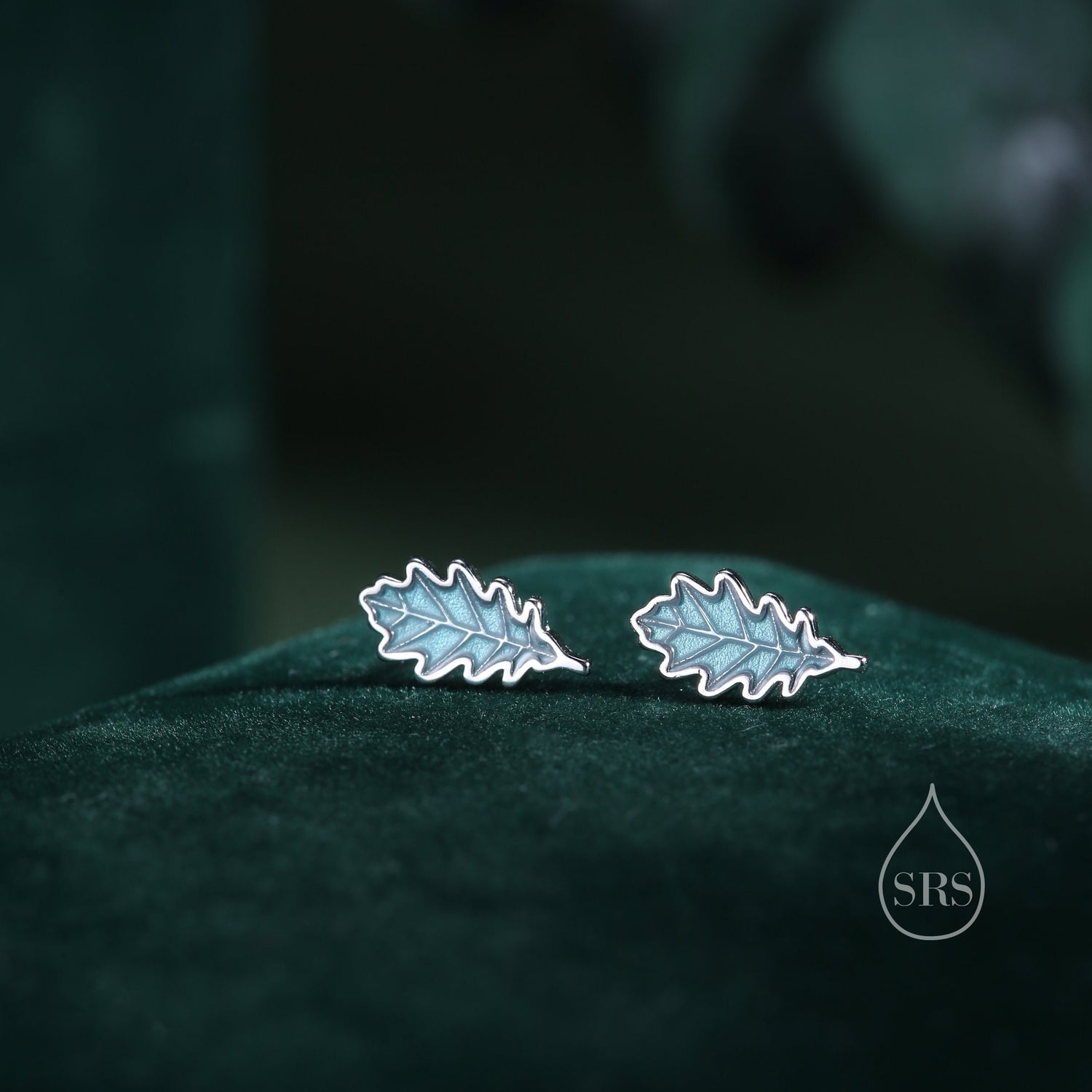 Enamel Oak Leaf Stud Earrings in Sterling Silver, Petite Acorn Leaf Earrings, Small Leaf Stud, Nature Inspired