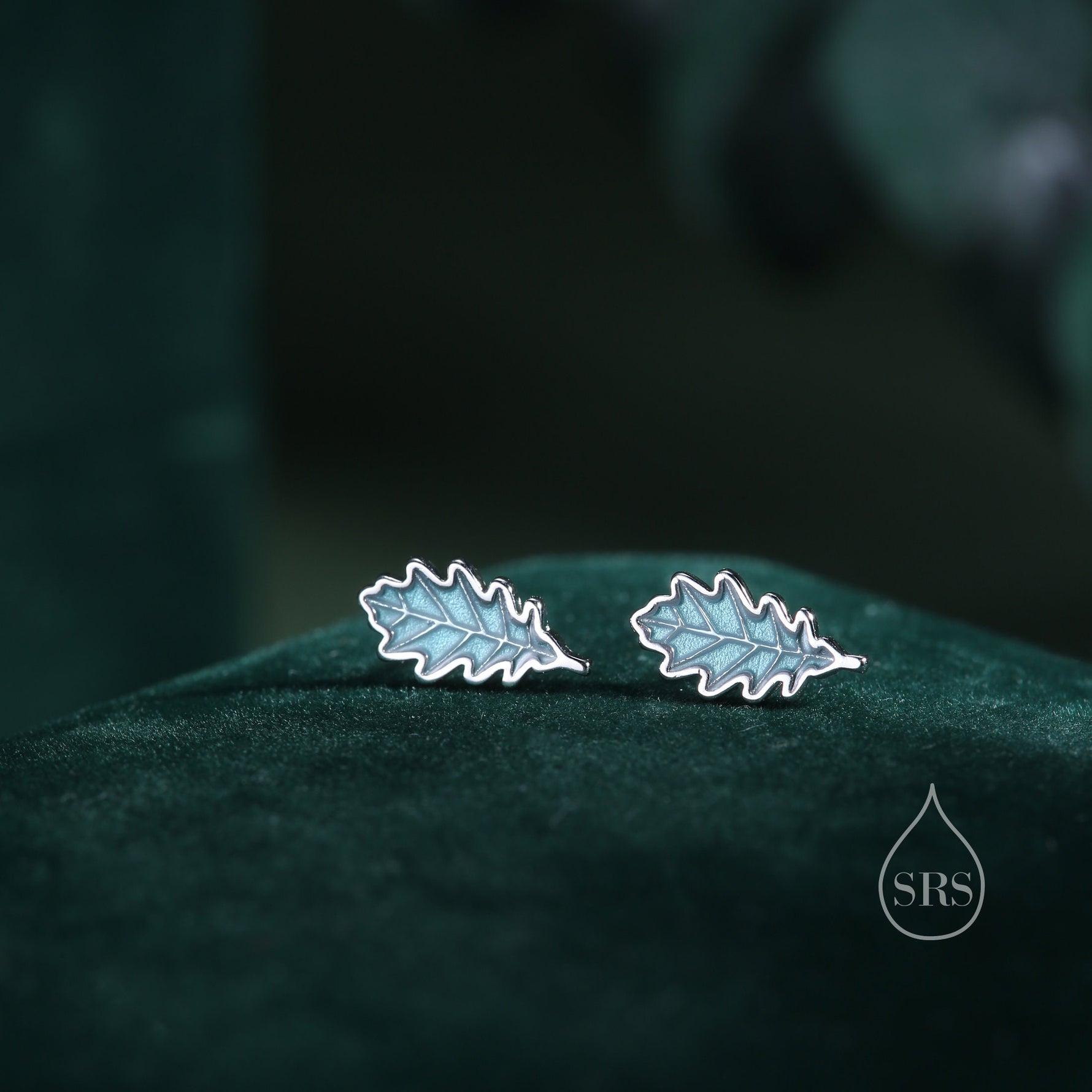 Enamel Oak Leaf Stud Earrings in Sterling Silver, Petite Acorn Leaf Earrings, Small Leaf Stud, Nature Inspired