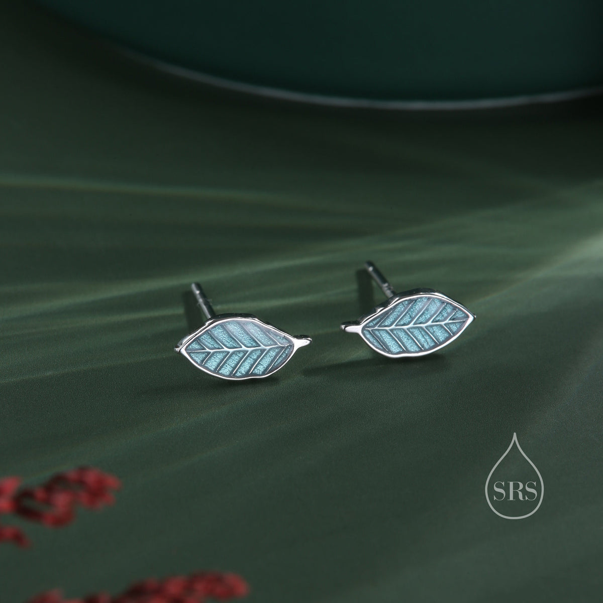 Enamel Beech Leaf Stud Earrings in Sterling Silver, Petite Beech Leaf Earrings, Small Leaf Stud, Nature Inspired