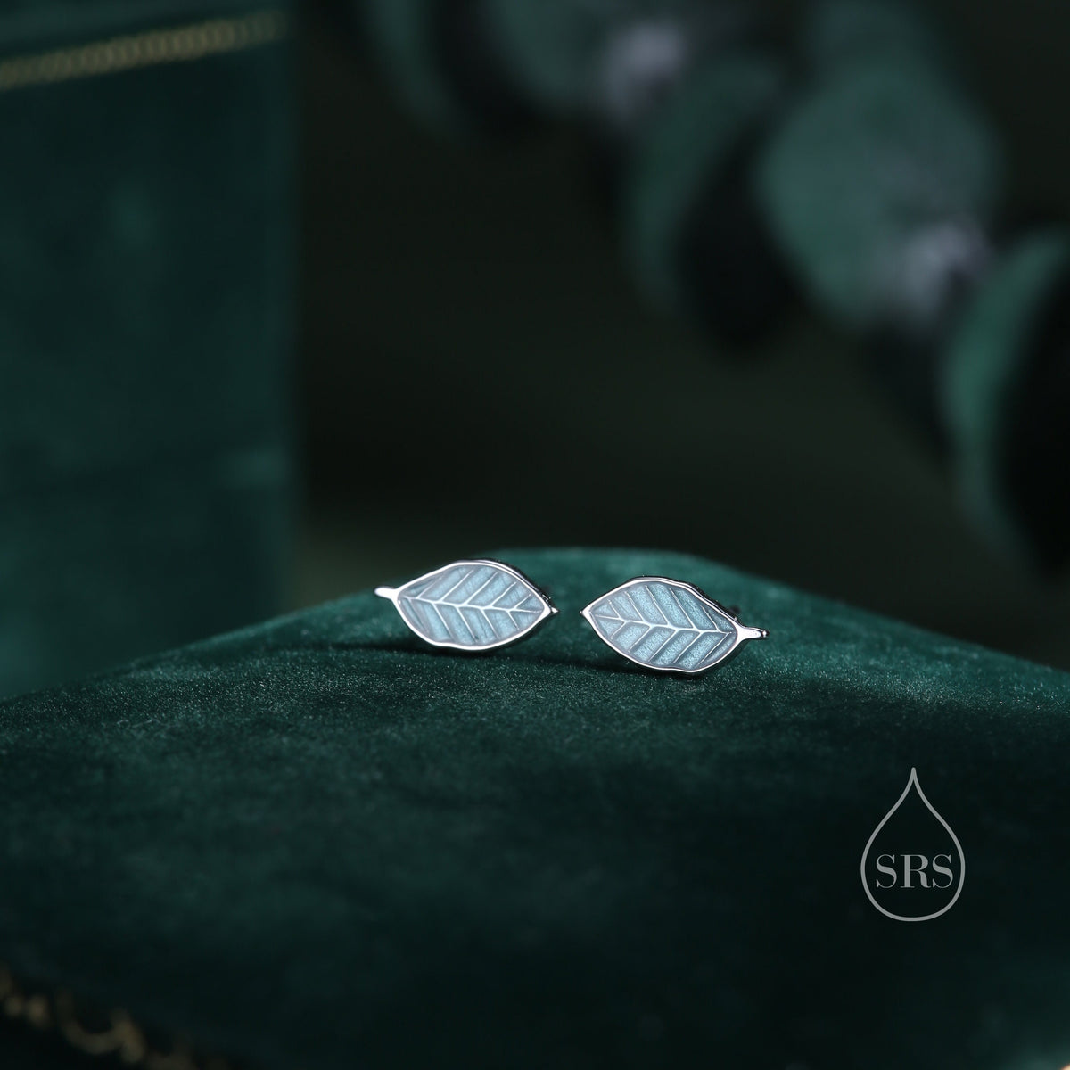 Enamel Beech Leaf Stud Earrings in Sterling Silver, Petite Beech Leaf Earrings, Small Leaf Stud, Nature Inspired
