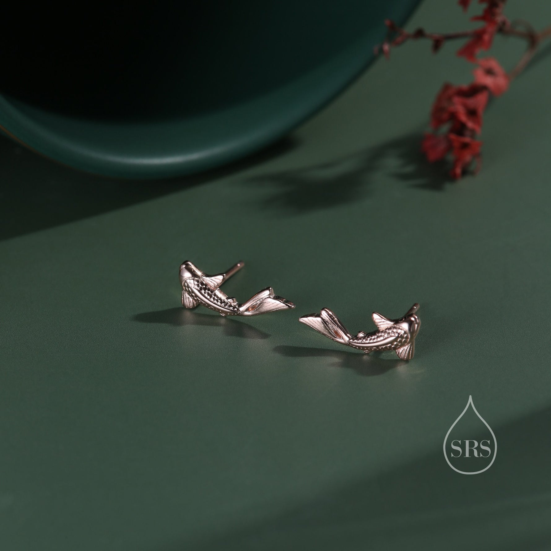 Koi Fish 18G Screw Back Earrings in Sterling Silver, Animal Earrings