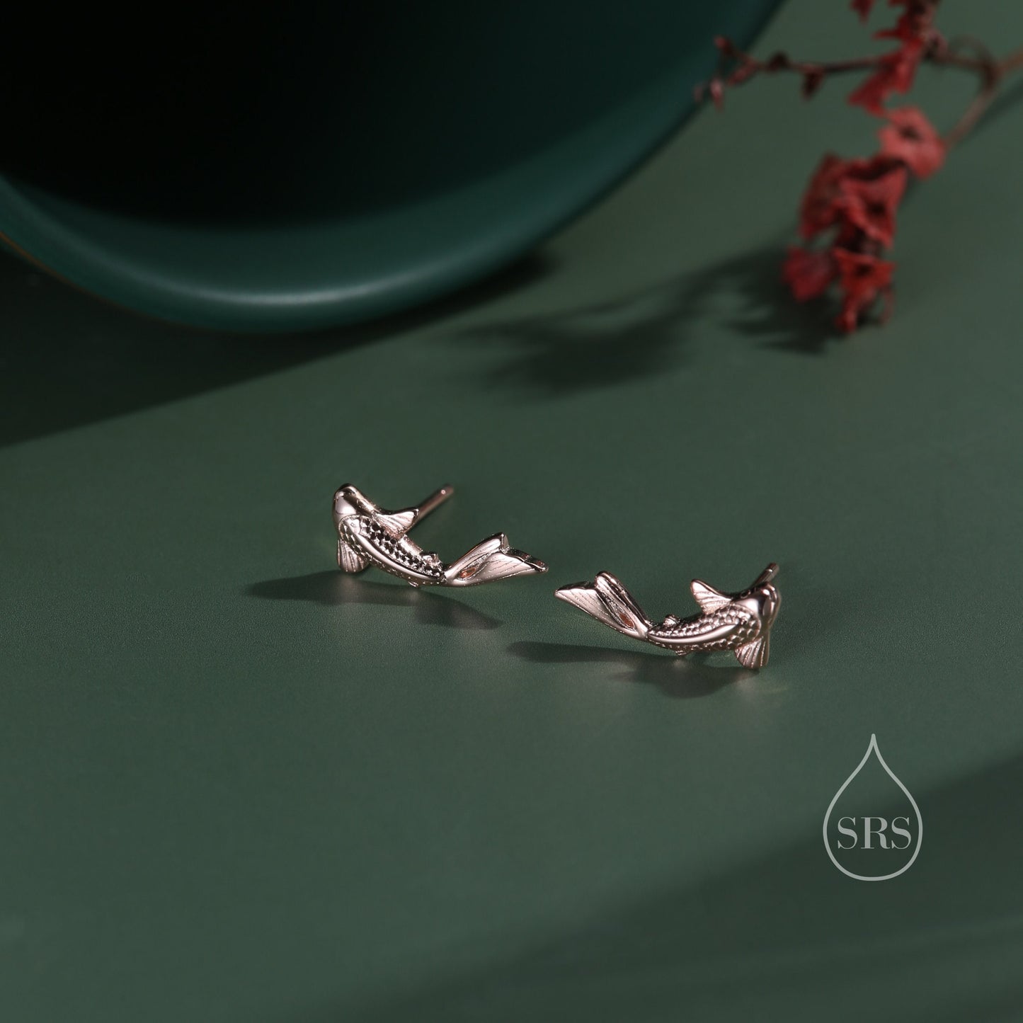 Koi Fish Screw Back Earrings in Sterling Silver, Silver or Gold or Rose Gold, Koi Fish Earrings