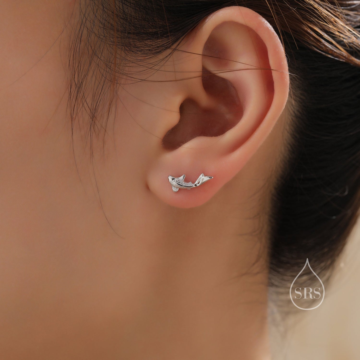 Koi Fish 18G Screw Back Earrings in Sterling Silver, Animal Earrings