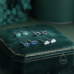 Green CZ Lotus Flower Screw Back Earrings in Sterling Silver, Silver or Gold, CZ Marquise Flower Barbell Earrings, Crown Piercing Earrings