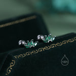 Green CZ Lotus Flower 18G Screw Back Earrings in Sterling Silver