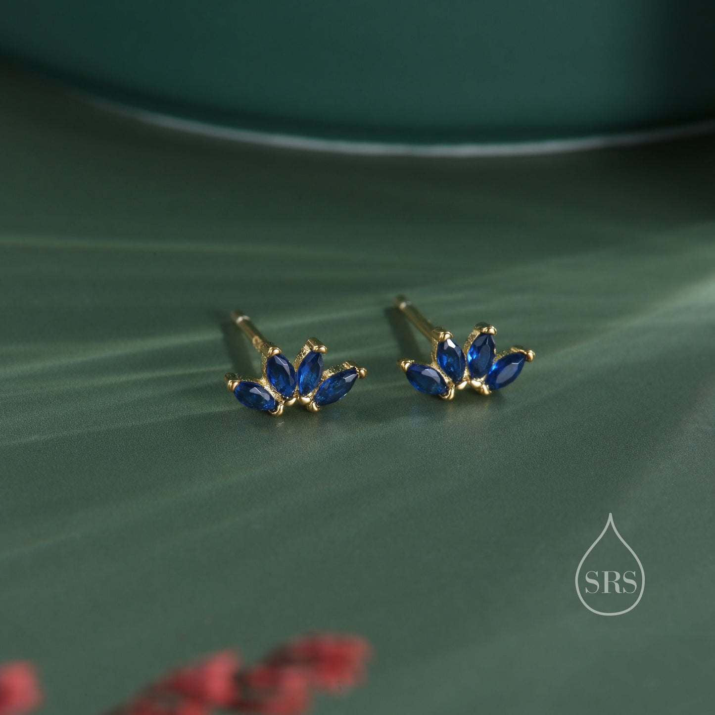 Sapphire Blue CZ Lotus Flower Screw Back Earrings in Sterling Silver, Silver or Gold, CZ Marquise Flower Barbell Earrings, Piercing Earrings
