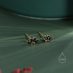 Black CZ Lotus Flower Stud Earrings in Sterling Silver