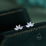 Lotus Flower CZ Screw Back or Stud Earrings in Sterling Silver, Silver or Gold, CZ Marquise Flower Barbell Earrings, Piercing Earrings