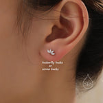 Lotus Flower CZ Screw Back or Stud Earrings in Sterling Silver, Silver or Gold, CZ Marquise Flower Barbell Earrings, Piercing Earrings