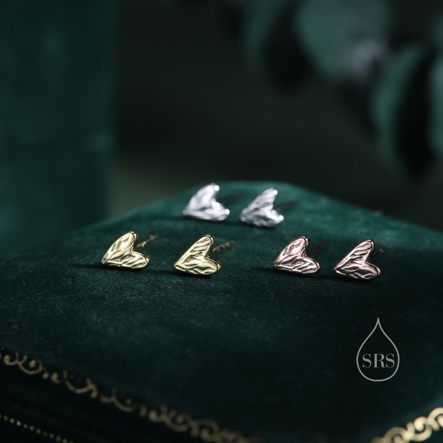 Sterling Silver Tiny Textured Heart Stud Earrings, Extra Small Heart Stud, Silver, Gold and Rose Gold, Heart Earrings