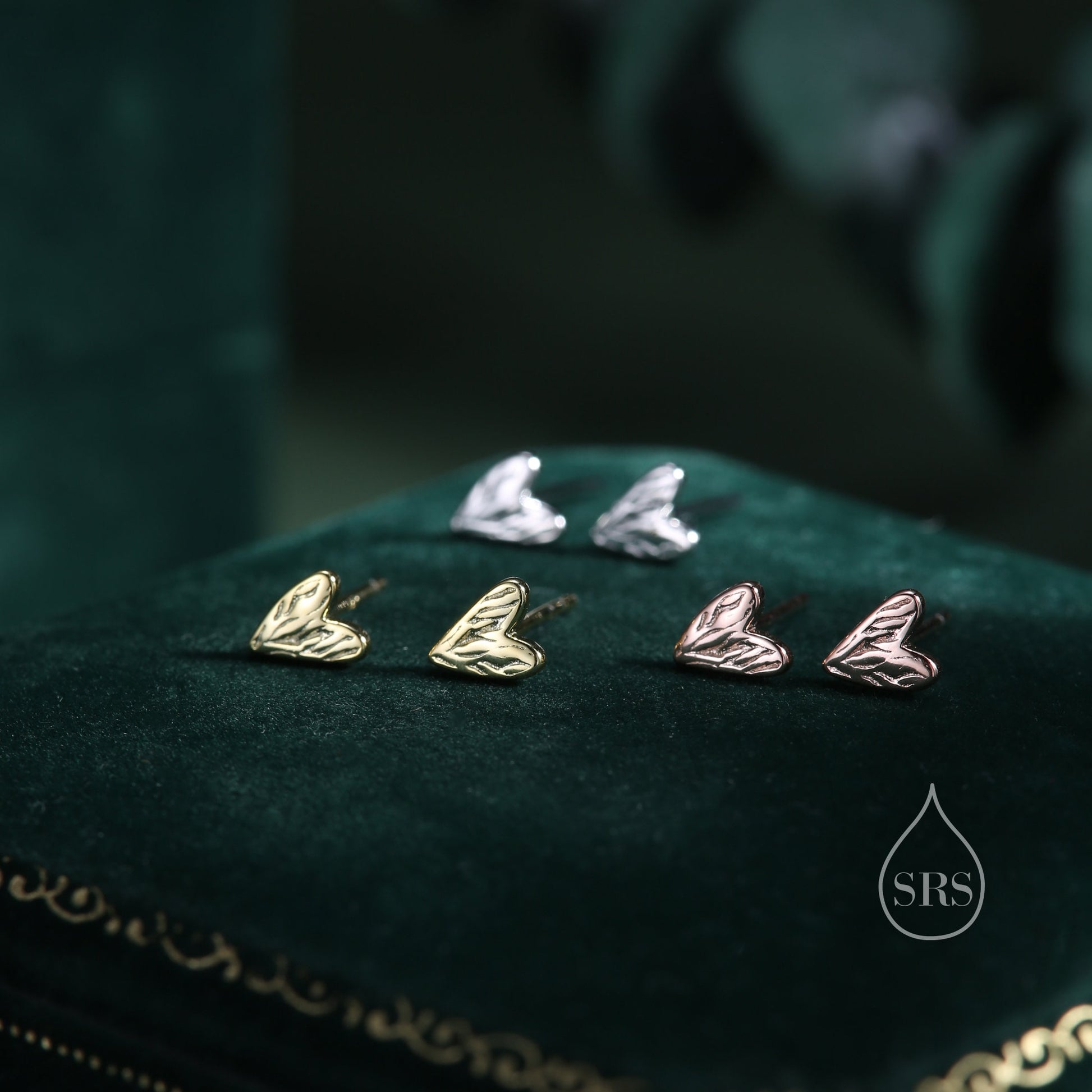 Sterling Silver Tiny Textured Heart Stud Earrings, Extra Small Heart Stud, Silver, Gold and Rose Gold, Heart Earrings
