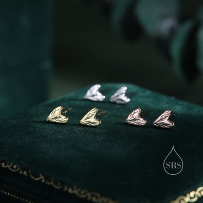 Sterling Silver Tiny Textured Heart Stud Earrings, Extra Small Heart Stud, Silver, Gold and Rose Gold, Heart Earrings