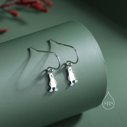 Sterling Silver Blue Footed Boobie Drop Hook Earrings, Tiny Blue-Footed Boobie Bird Dangle Earrings, Cute, Fun and Quirky Bird Jewellery